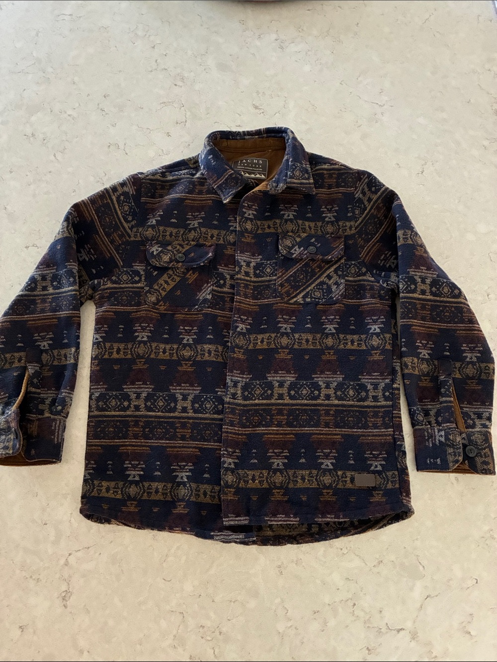 Jachs Navy and Brown Southwestern Print Button-Up Shirt